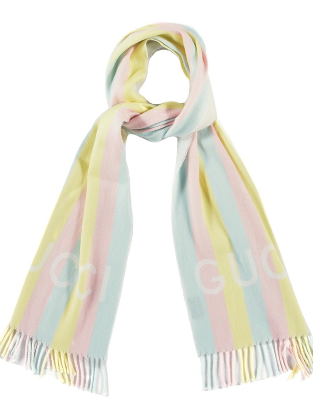 GUCCI NWT Wool Cotton Jacquard Magmadera Striped Scarf Pastel Multicolor